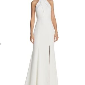 AQUA Ivory Halter Dress Lace Back High Slit Flared Bottom w/short train Size 4